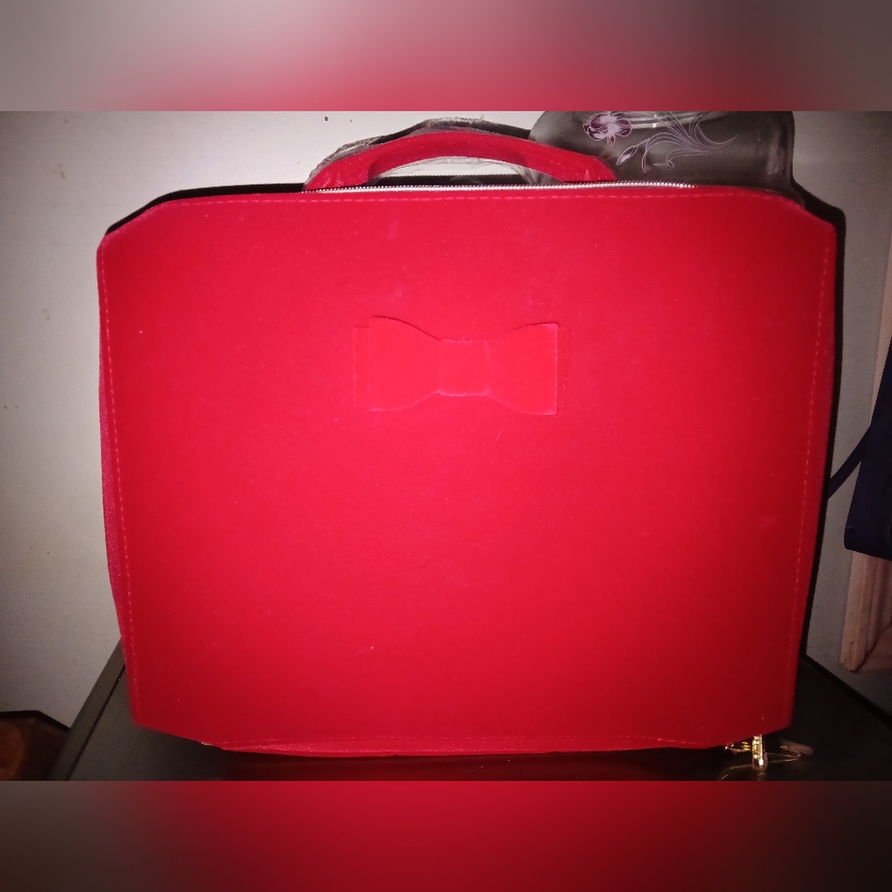Large Bright Red Estee Lauder Cosmetic Case.